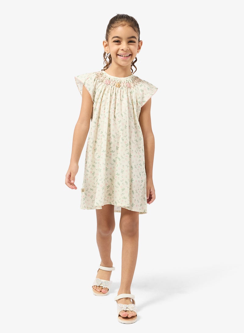 Pinata Frill Shoulder Embroidered Printed Dress - Image 1
